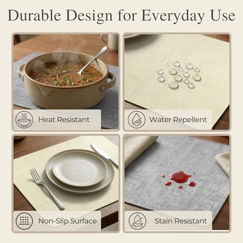 Faux Leather Placemats Set of 6, Reversible Luxury Table Mats
