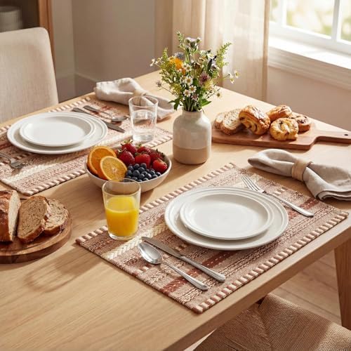 Artoid Mode Caramel Woven Braided Stripe Placemats Set of 6-12x18 Inch