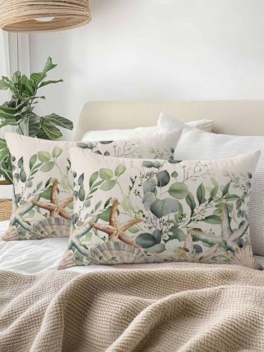 12x20 Outdoor Pillows Set of 2, Spring Eucalyptus Coastal Waterproof