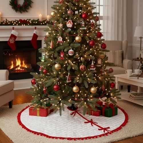 Sumind 36 Inch Christmas Tree Skirt Red and White Stripes Xmas Tree