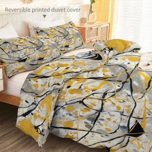 Soft Breathable Duvet Cover Set Grey, Abstract Ellipse Paint Print