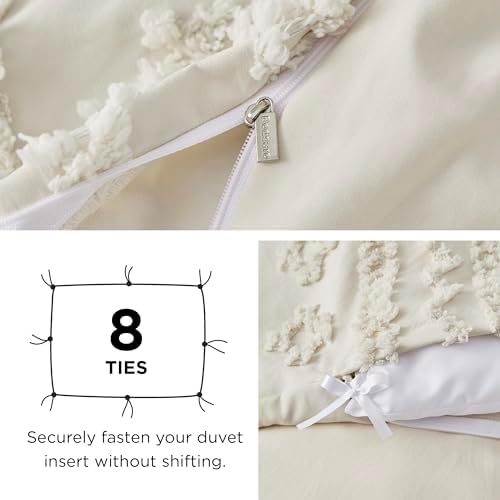 Bedsure Boho Twin Duvet Cover, Tufted Embroidery, 2-Piece, Beige