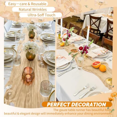 12 Pack Beige Cheesecloth Table Runner 17x108 Inches Boho Home Decor
