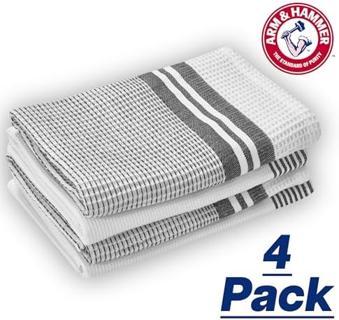 ARM & HAMMER Pure Cotton Kitchen Towel Set, Waffle Weave, 4 Pack, 100%