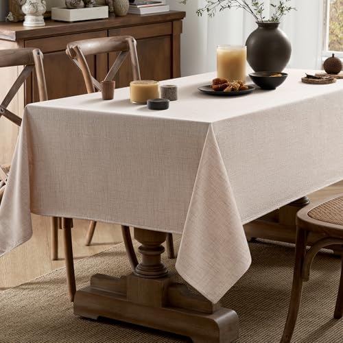 MIULEE Linen Textured Rectangle Tablecloth 52x70 Inch Natural Beige