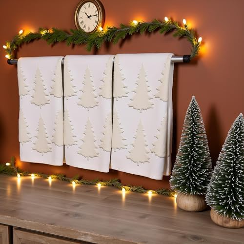 2 Pack Christmas Tree Hand Towels 100% Cotton Jacquard Holiday Kitchen