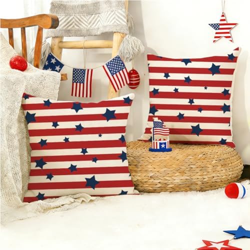 RABUSOFA 4th of July Patriotic Outdoor Pillow Covers 20x20 Set of 2