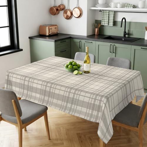 Minimalist Gray Stripe on Beige Rectangle Tablecloth 60x120 Inches