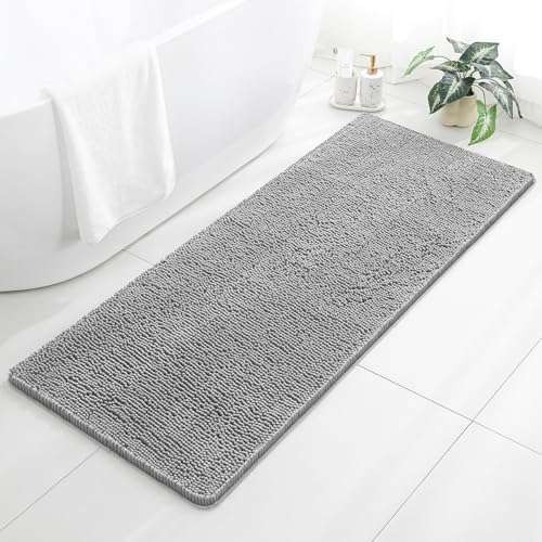 Chenille Bathroom Runner Rug 24"x60" Gray, Plush Bath Mat