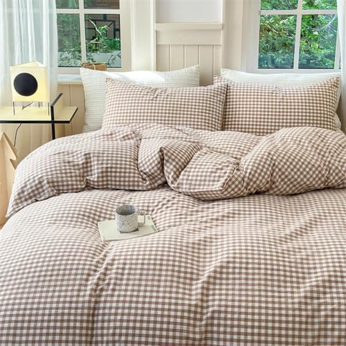 Nayoroom Brown Gingham Duvet Cover Set King Tan Plaid Checkered