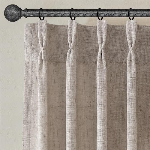 Jowels Beige Pinch Pleated Memory Trained Linen Curtains 84 Inch Long