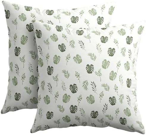 Sage Green Spring Pillow Covers 22x22 Set of 2 Leaf Throw Pillow