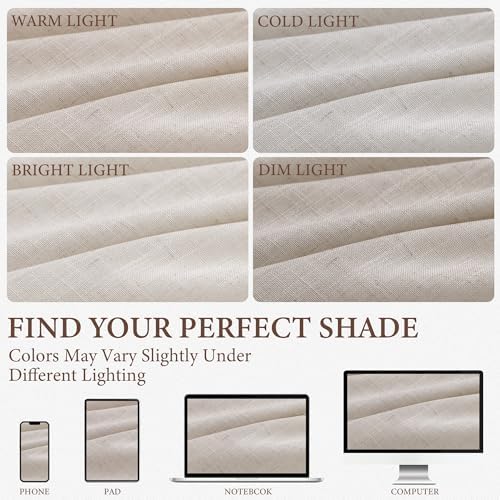 SMABU Linen Curtains 96 Inch Long for Living Room Hook Belt Natural