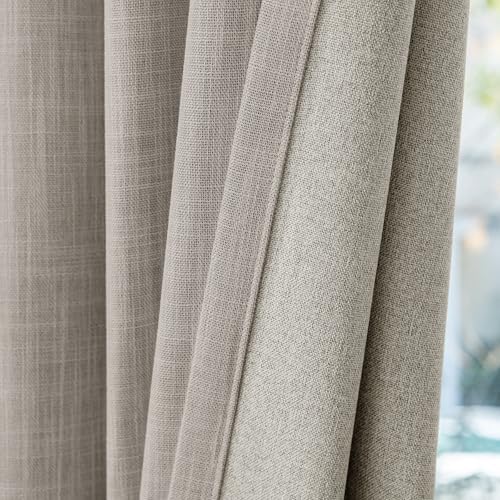 Frelement Linen Textured Curtains for Living Room Rod Pocket Flat