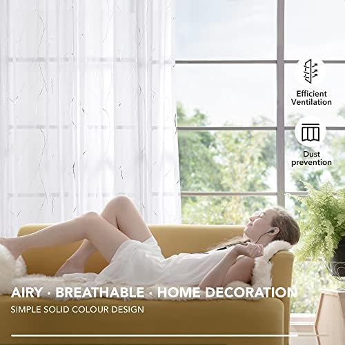 Deconovo Light Filtering Sheer Curtains 63 Inches Long for Living Room
