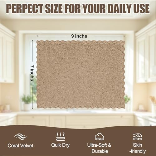 Kitinjoy 24 Pack Kitchen Cloths Dish Towels (7" x 9", Tan)