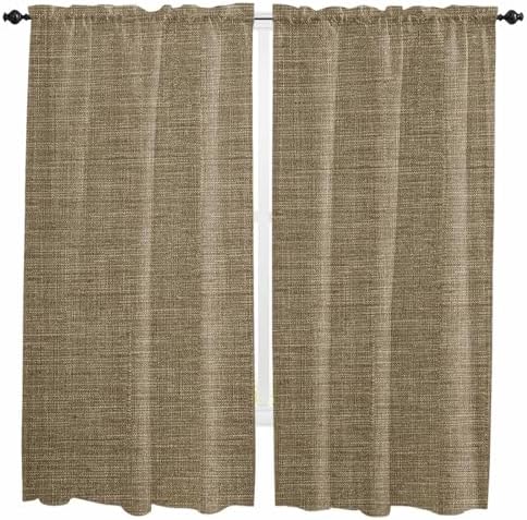 Vintage Brown Window Curtains 72 Inch Length, Farmhouse Retro Dark