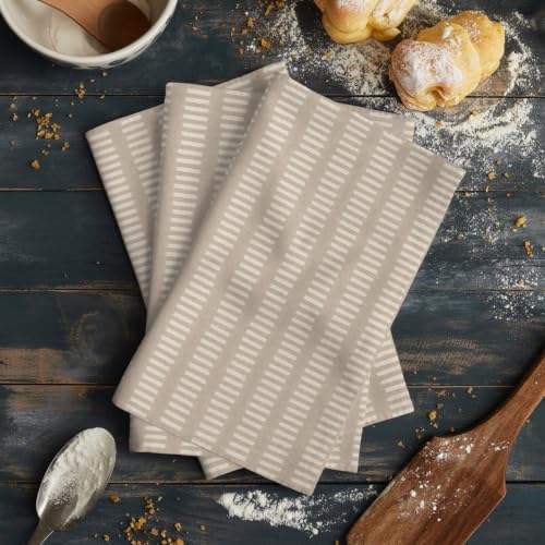 Brown Stripes Retro Kitchen Towels Set of 3, Water Absorbent Dish