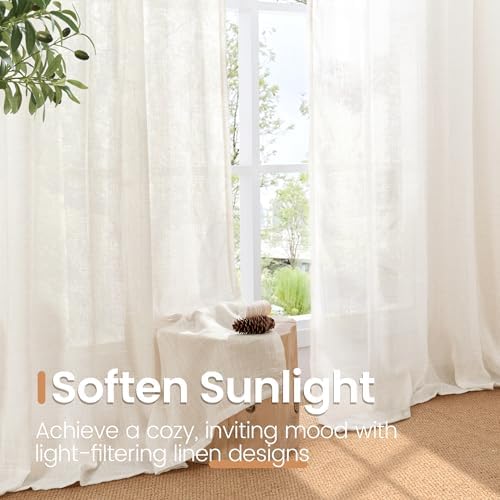 BGment Linen Semi Sheer Curtains 52X63 Inch Length for Living Room