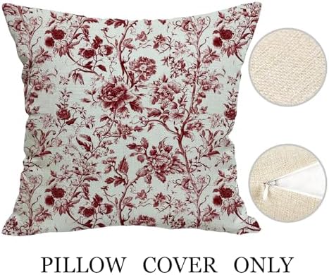 Spring Vintage Burgundy Red Floral Throw Pillow Covers 18x18 Set of 2