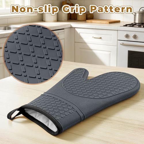 Heat Resistant Silicone Oven Mitts, Up to 500°F Protection for Baking