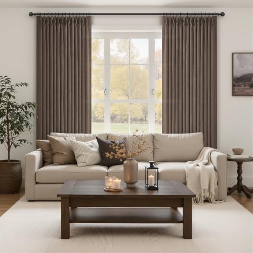 Pinch Pleat Light Filtering Dark Brown Linen Curtains 96 Inch Long 2