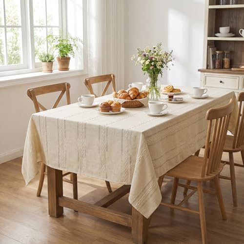 Horaldaily Beige Rectangular Tablecloth, 52×70 Inch, Farmhouse Decor