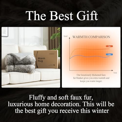 OMERAI Faux Fur Blanket, Ultra Soft Luxury Fuzzy Throw Blanket, Long
