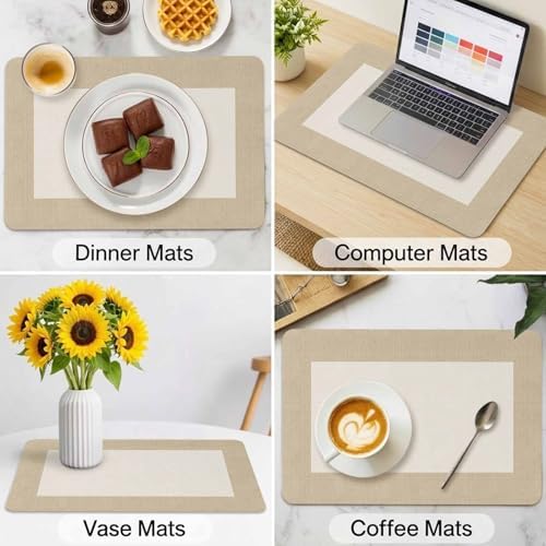 Faux Leather Placemats Set of 6 Khaki Beige Waterproof Heat Resistant