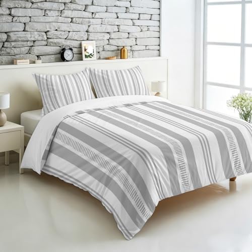 3 Pieces Bedding Set King Size, Grey Striped Soft Duvet Covers Set