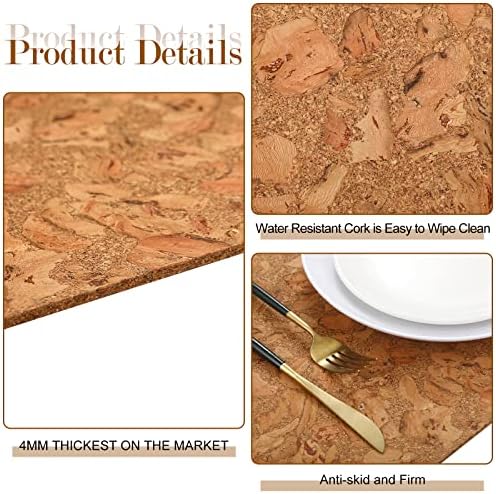 Eaasty Set of 6 Cork Placemats 17 x 12 Inch Heat Resistant Placemats