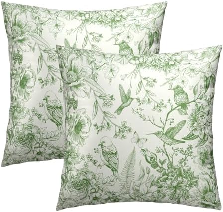 Vintage Floral Throw Pillow Covers 22x22 Inch, Set of 2 Green White