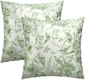 Vintage Floral Throw Pillow Covers 22x22 Inch, Set of 2 Green White