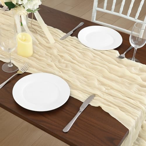 8 Pack Ivory Cream Cheesecloth Table Runner 120 Inch Boho Wedding