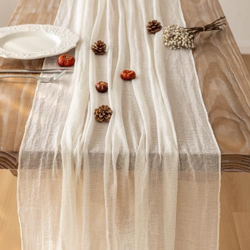 6Pcs White Cheesecloth Table Runner 120 Inches for Party Home Decor