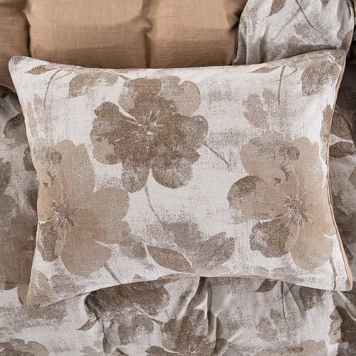 Brown Floral 100% Cotton Duvet Cover Queen Size, Soft Breathable