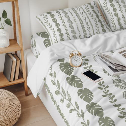 Sage Green Leaf California King 4 Piece Duvet Cover Set, Summer