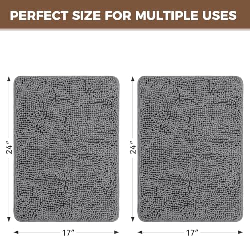 Bcoimo Bath Rug Mat Sets, 2 Piece Extra Soft Chenille Gray Bathroom