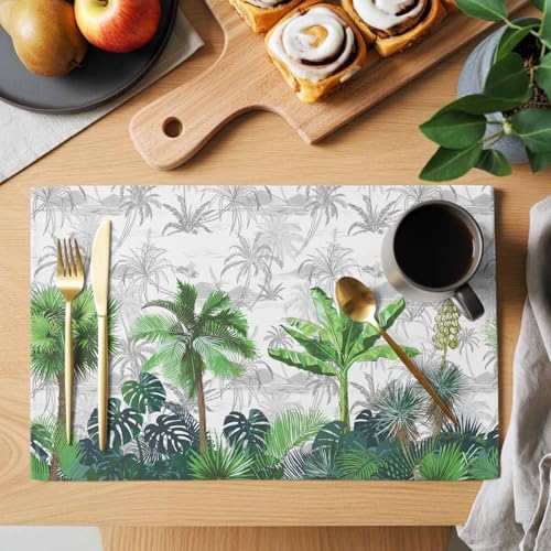 Placemats Set of 8, Summer Botanical Woven Placemat, Linen Place Mats