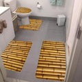 4 Piece Bathroom Rug Sets,Bamboo 3D Printed Outdoor Zen Japanese