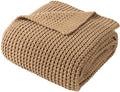 Beige Throw Blanket for Couch, Tan Waffle Knitted Throw Blankets