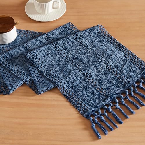 ZeeMart Macrame Style Boho Table Runner, 12x72 Inch Dusty Blue