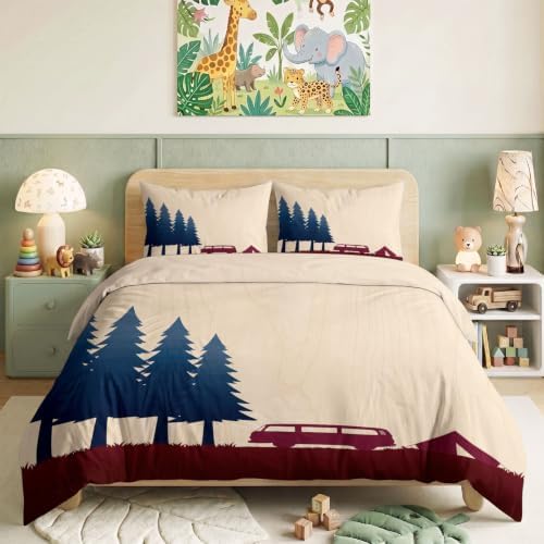 King Duvet Cover Set Soft Microfiber Retro Camping