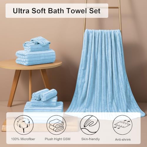 8 Pcs Blue Cabana Stripe Bath Sheet Set Oversized Bath Towel-2