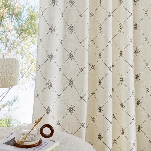 RYB HOME Lattice Diamond Linen Curtains 84 Inches for Bedroom Living