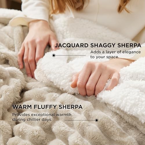 Bedsure Fleece King Size Blankets for Bed Grey 108x90&Sherpa Throw