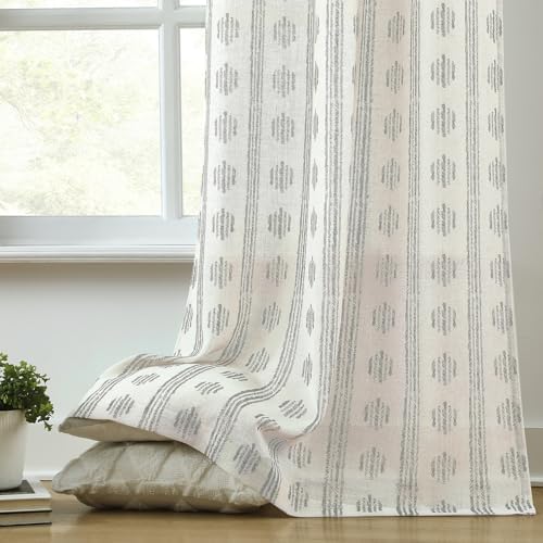 Melodieux Boho Striped Pattern Linen Textured Sheer Curtains for