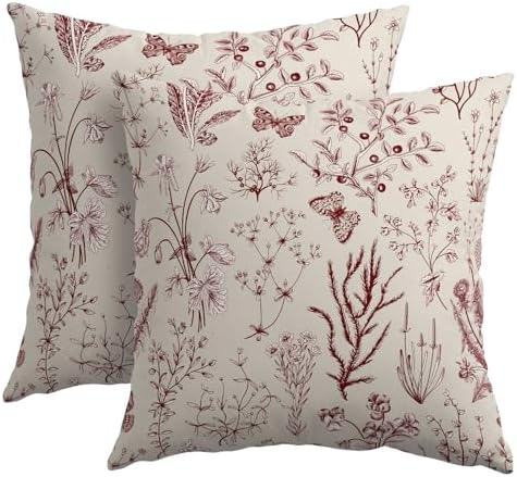 Kawani Spring Burgundy Red Wild Flower Plant Pillow Covers 18X18 Inch