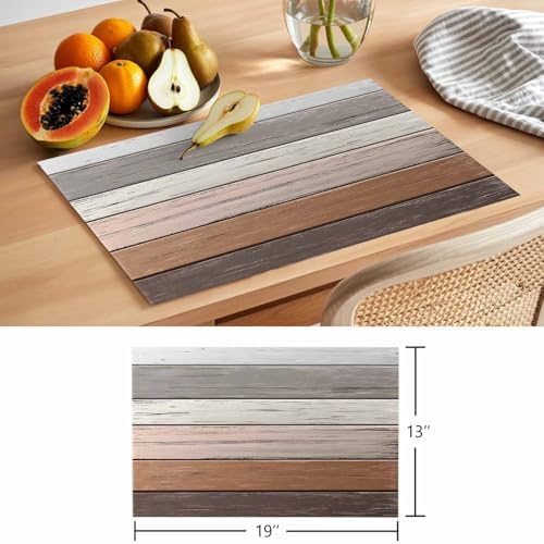 Placemats Set of 8, Farmhouse Brown Grey Woven Placemat, Linen Place