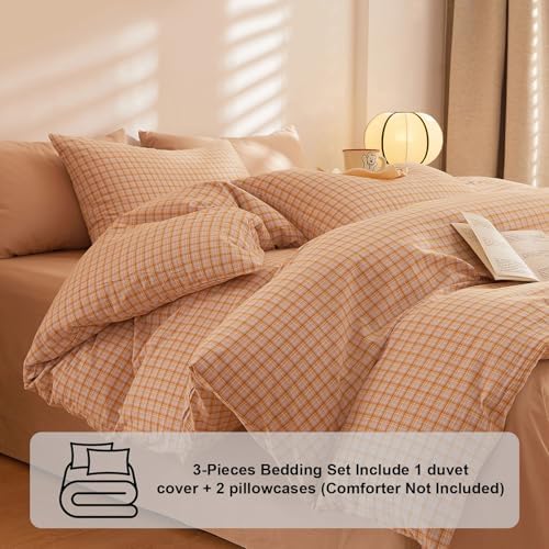 VClife Washed Cotton Linen Like Duvet Cover Set, Twin XL Comforter